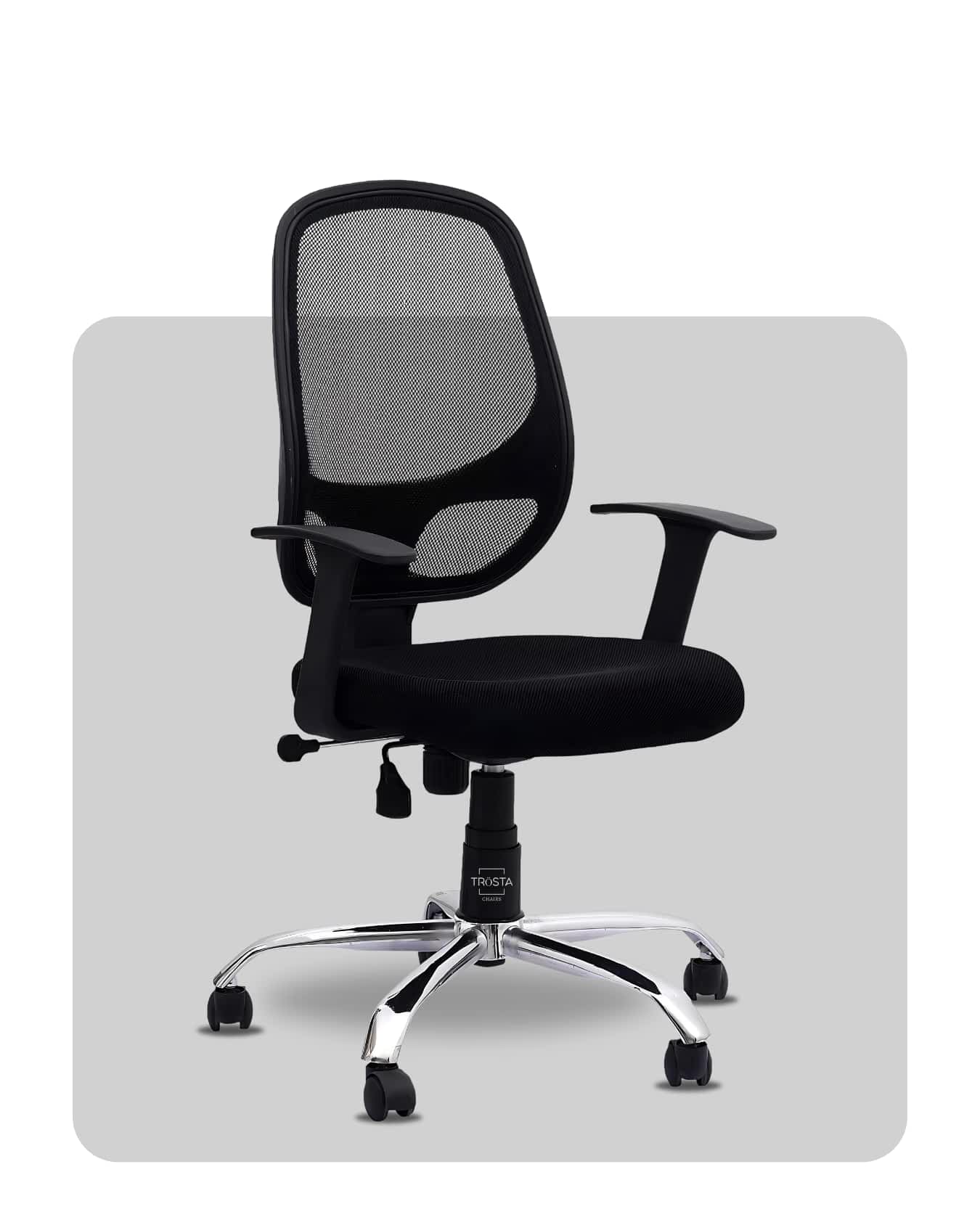 Supportive medium mesh-back chair with breathable design and adjustable features, designed by Trosta.