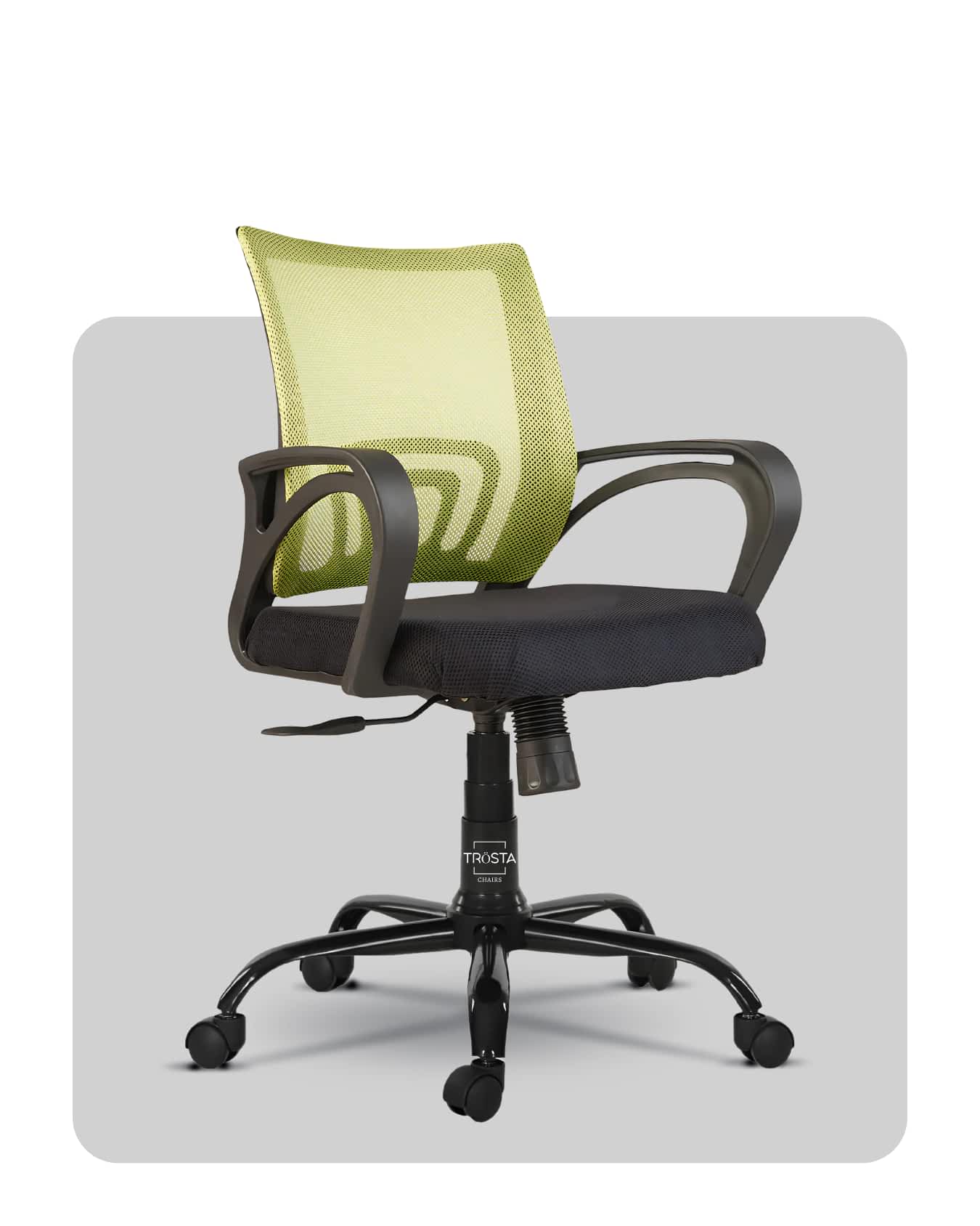 Office chair with breathable mesh and ergonomic back support for enhanced productivity, manufactured by Trosta in Gujarat.