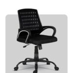 Medium-back office chair with mesh design for cooling comfort, designed by Trosta in Ahmedabad.