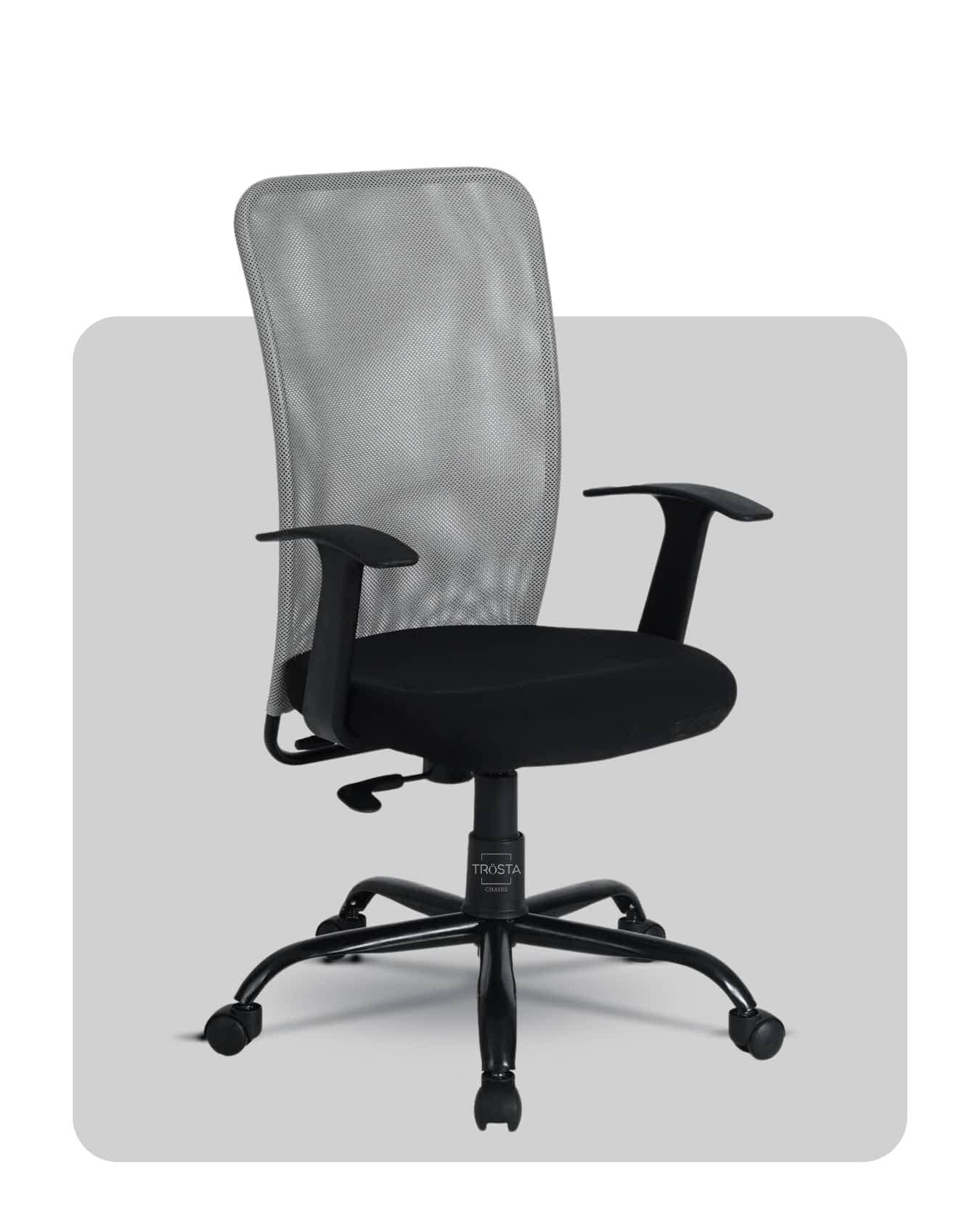 Durable and breathable mesh-back ergonomic chair for enhanced posture, manufactured by Trosta in Gujarat.