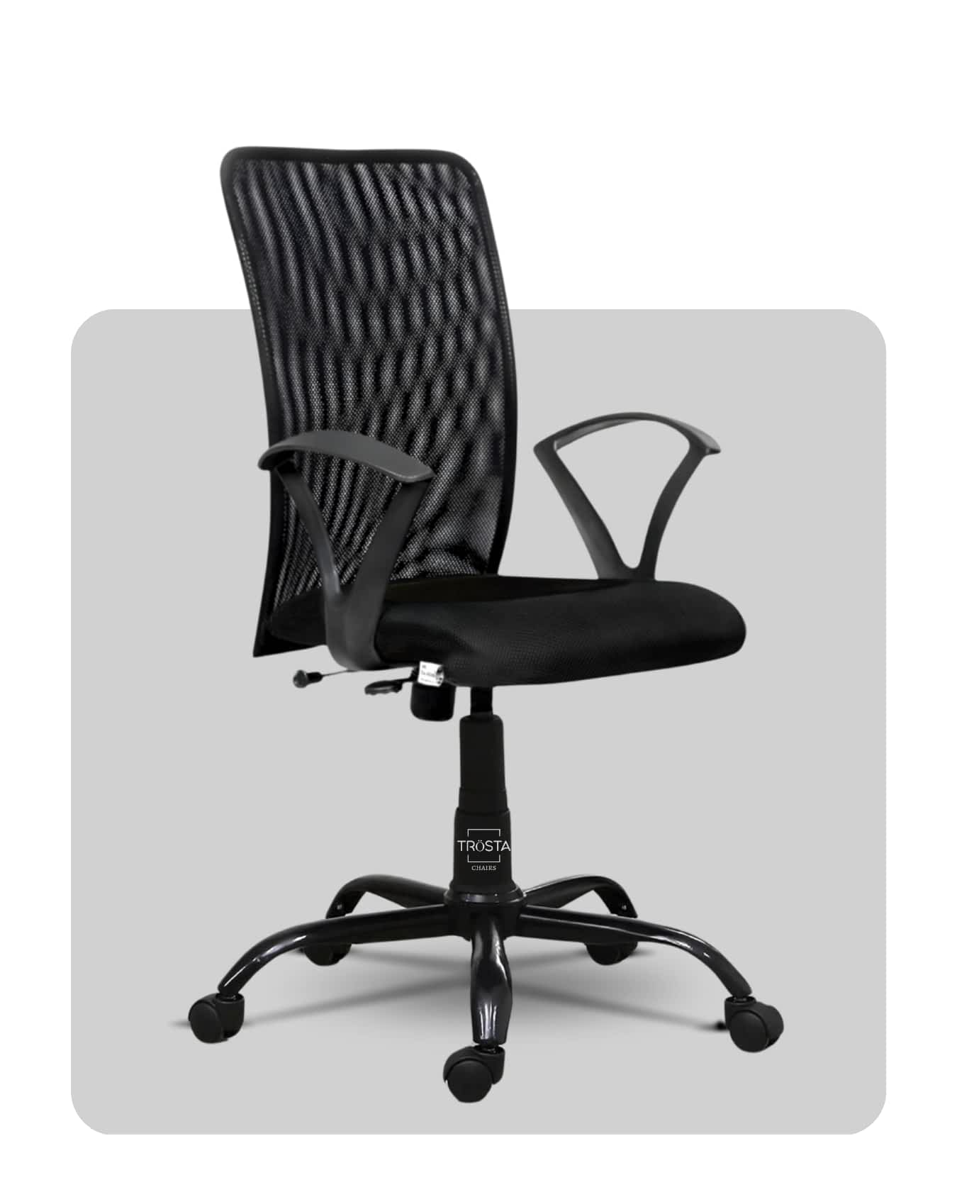 Medium ergonomic office chair with adjustable tilt and mesh back for better air circulation, crafted by Trosta.