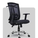 Comfort-focused office chair with a medium mesh-back design and lumbar support, made by Trosta in Ahmedabad.