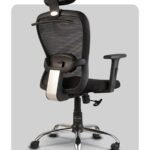 Ergonomic chair with headrest and adjustable lumbar support, made in Ahmedabad by Trosta.