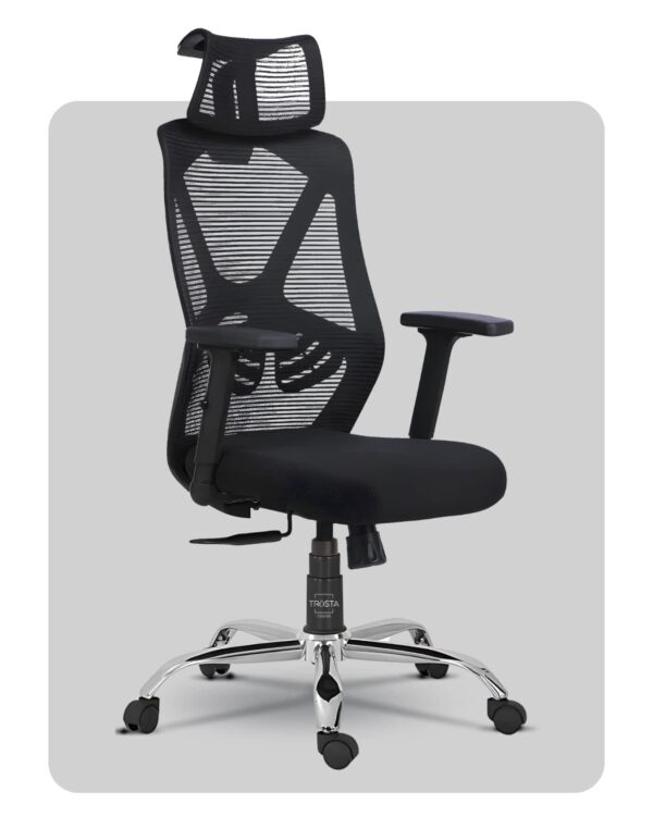 Premium high-back chair with elegant design and ergonomic support, made by Trosta, Gujarat’s trusted office chair manufacturer.