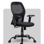 Medium ergonomic chair with contoured mesh back and adjustable height, made by Trosta in Gujarat.
