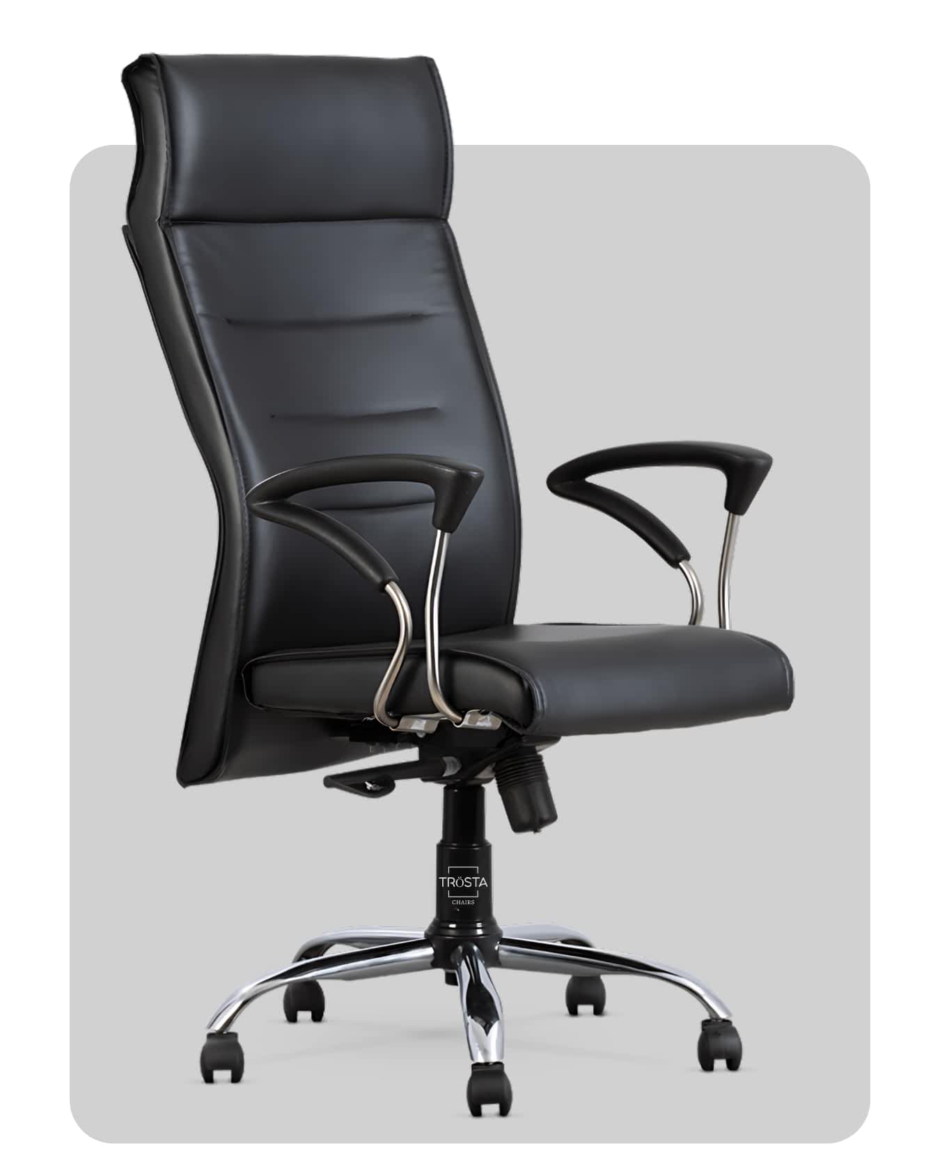 High-back executive chair with lumbar support and tilt control, designed by Trosta in Gujarat.