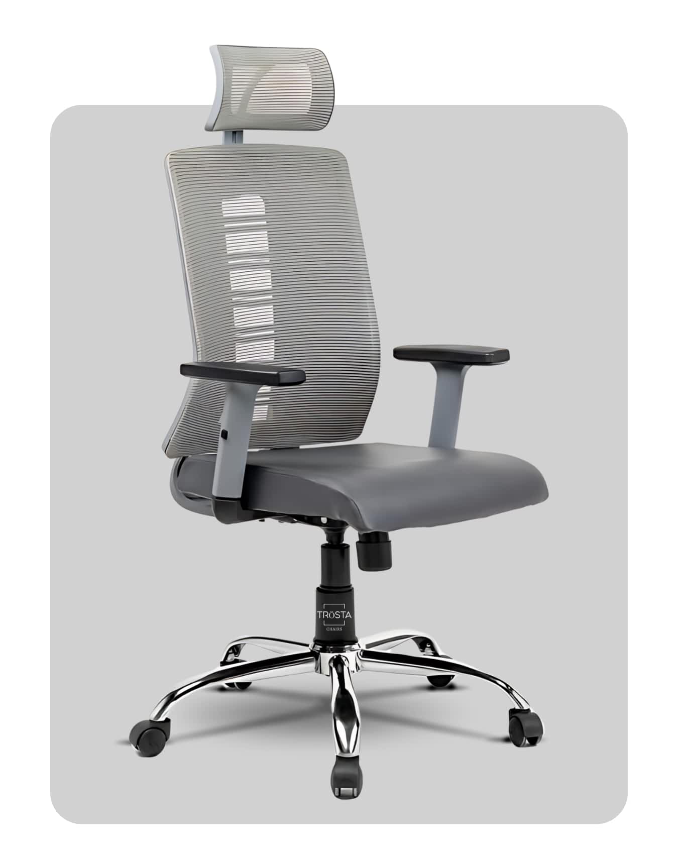 Revolving ergonomic chair with multi-angle tilt control, manufactured in Ahmedabad by Trosta.